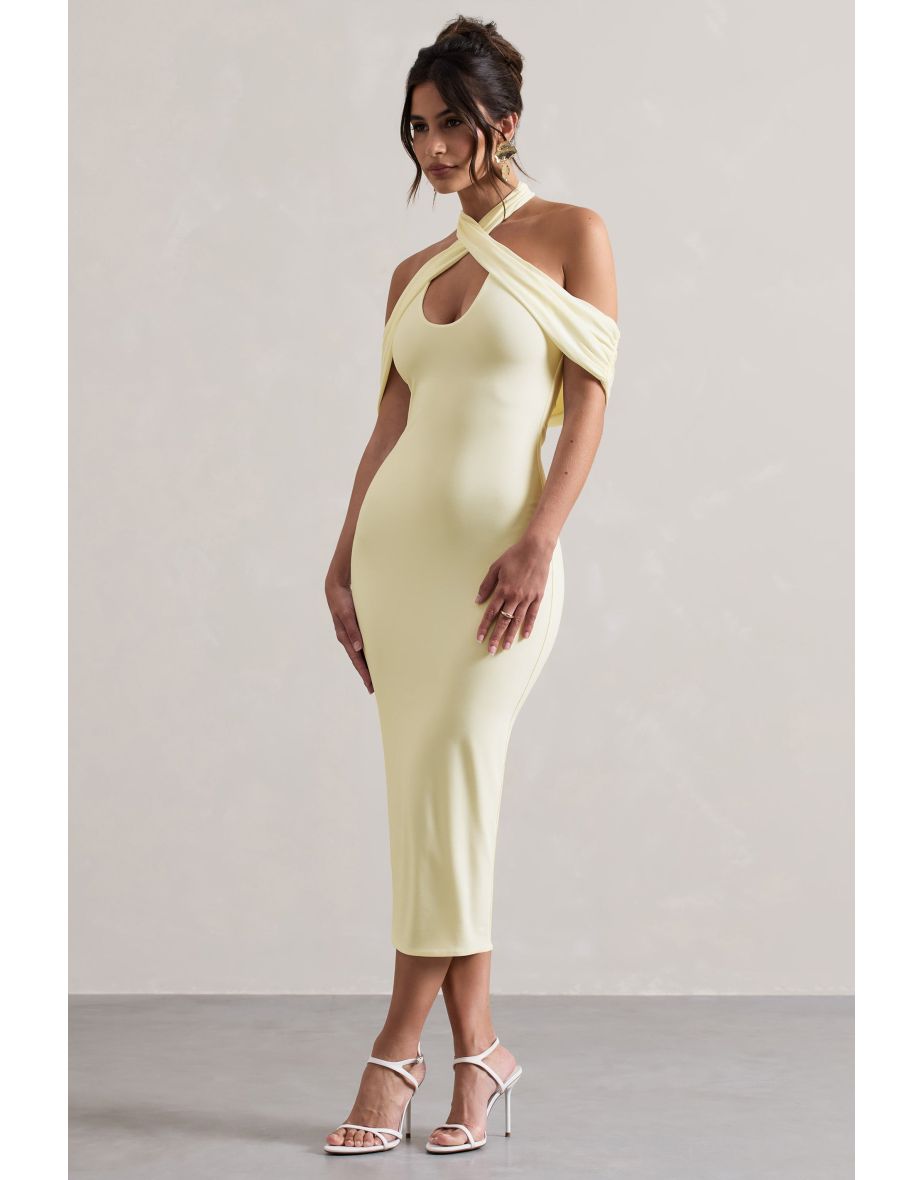 Connect | Cream Bodycon Halter-Neck Midi Dress With Cut-Out - 4