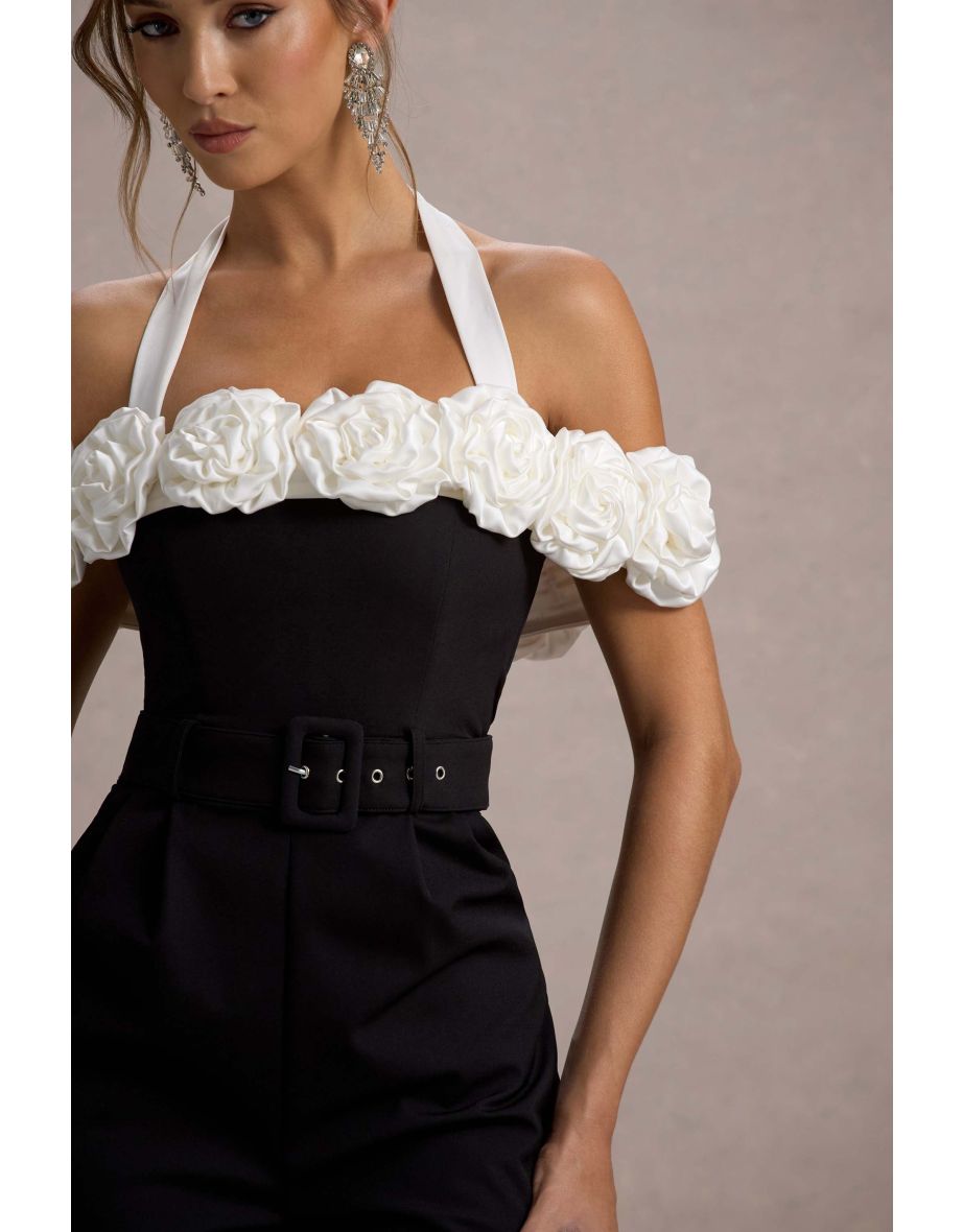 Genny | Black Tailored Wide-Leg Jumpsuit With Flowers - 5