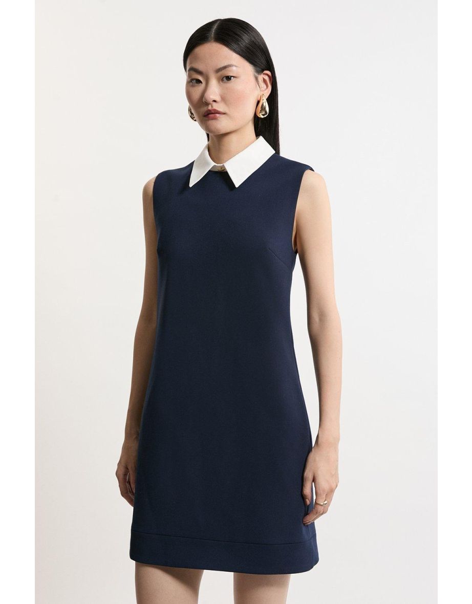 Compact Stretch Tailored Collared Sleeveless Dress