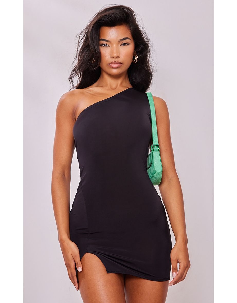 Shop Black Slinky One Shoulder Asymmetric Bodycon Dress Online in Bahrain VogaCloset