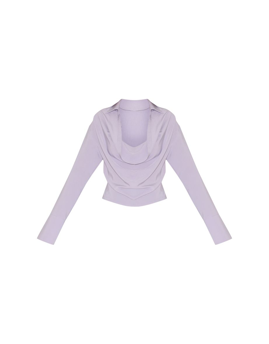 Light Grey Chiffon Cowl Neck Blouse - 4