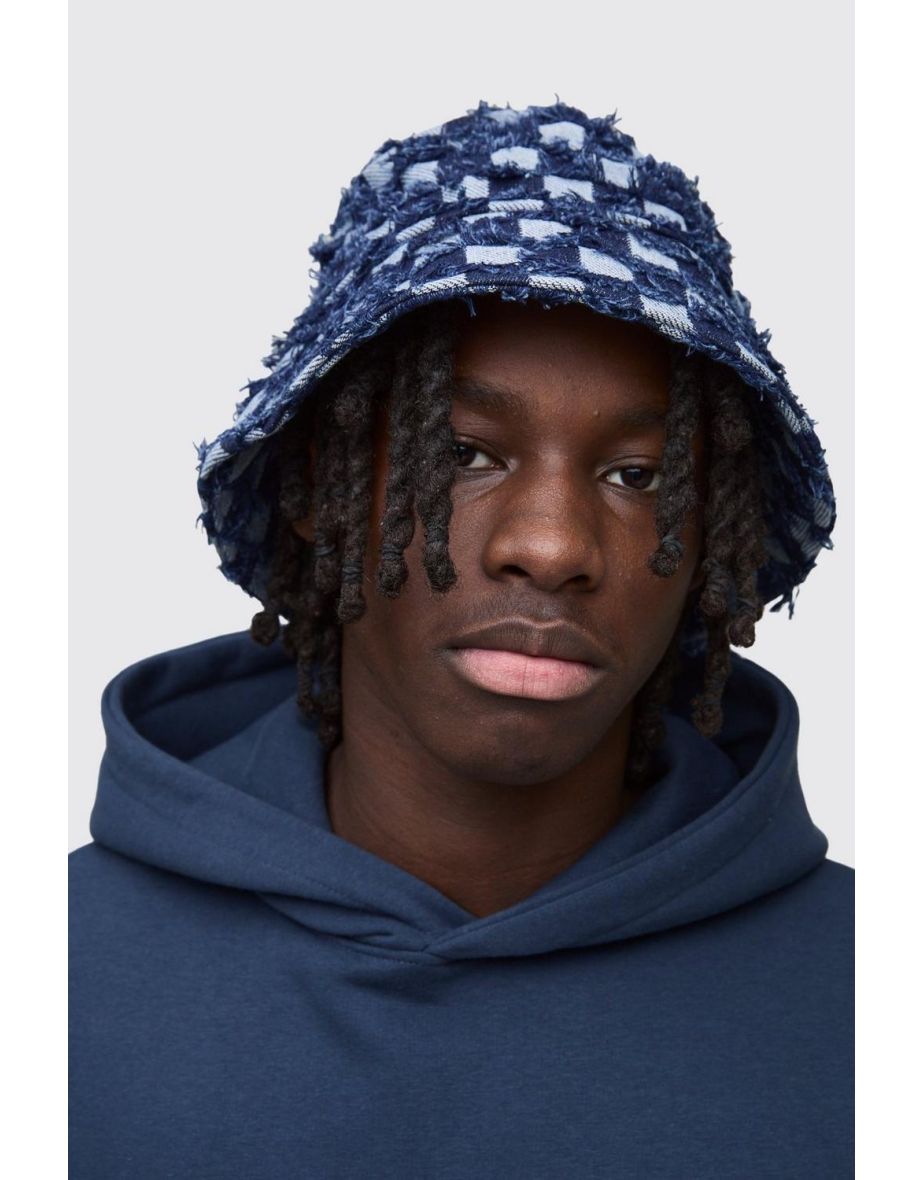 Checkboard Denim Bucket Hat - dark blue