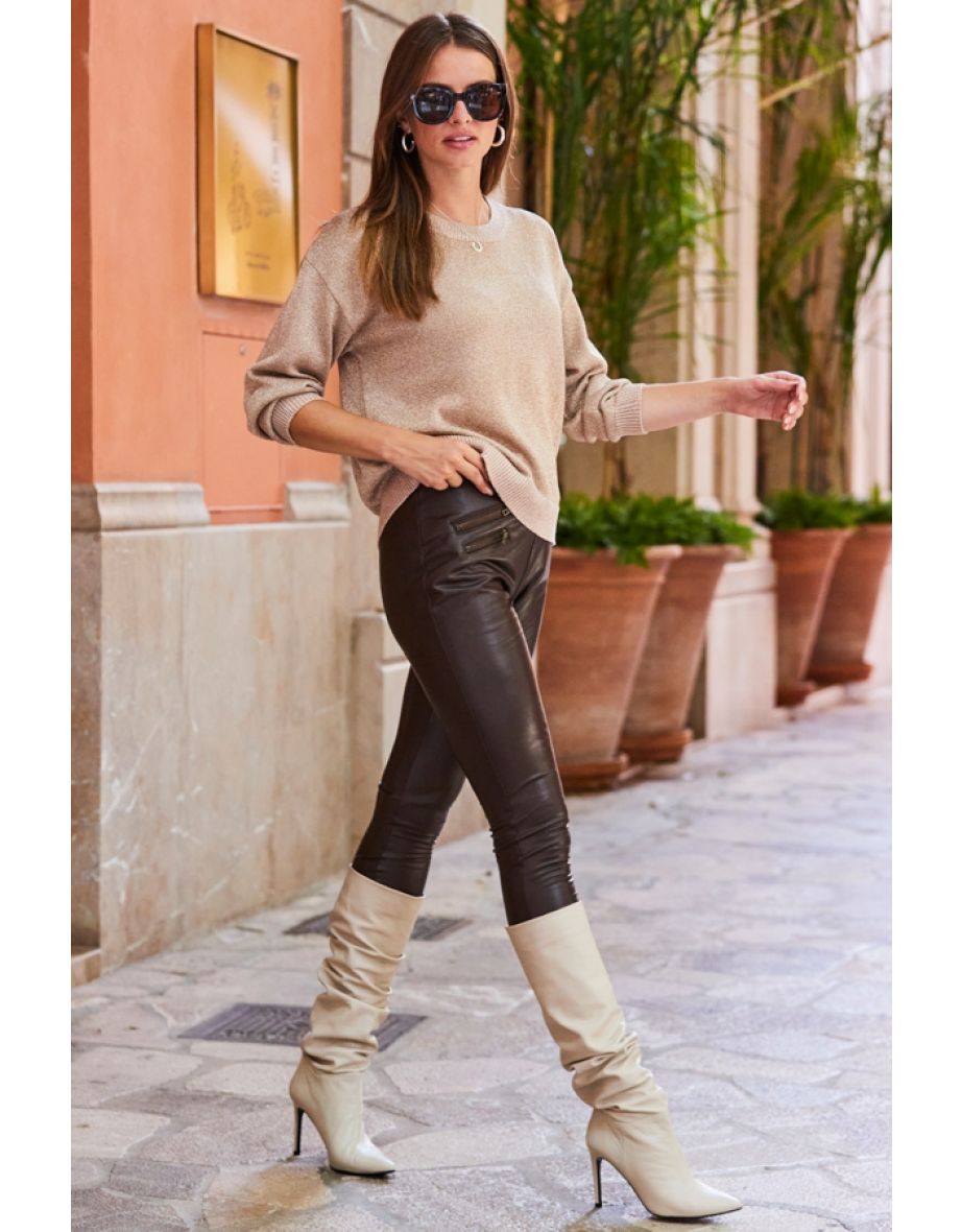 Chocolate Brown Leather Look Premium Leggings - 4
