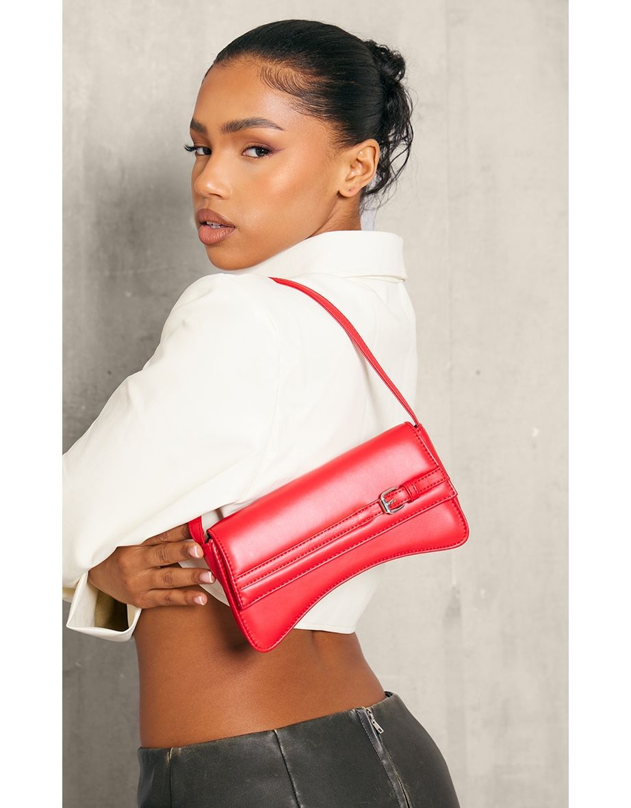 Bright Red Baguette Buckle Shoulder Bag
