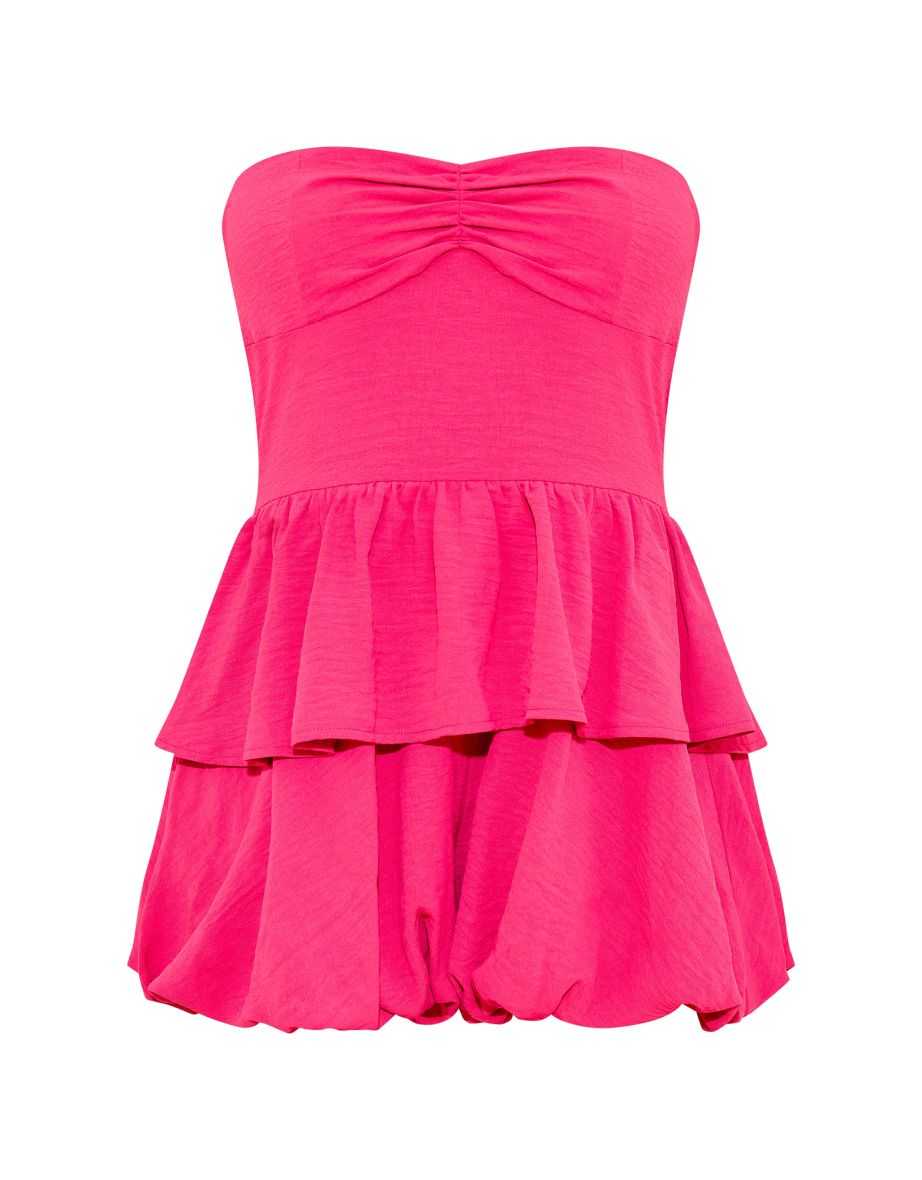 Hot Pink Ruched Front Bandeau Skort Playsuit - 4