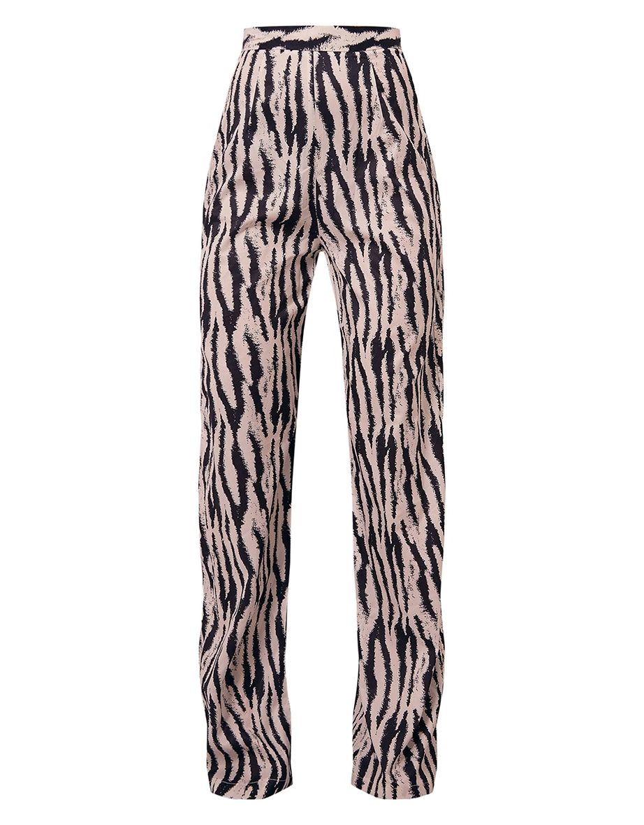 Black Zebra Print Wide Leg Trousers - 4