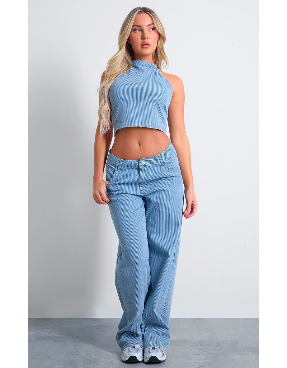 Light Blue Pinstripe Baggy Jeans