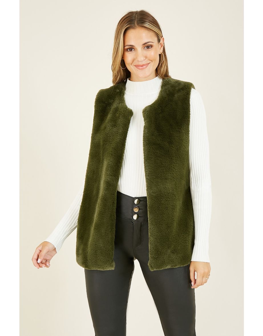 Yumi Green Faux Fur Gilet