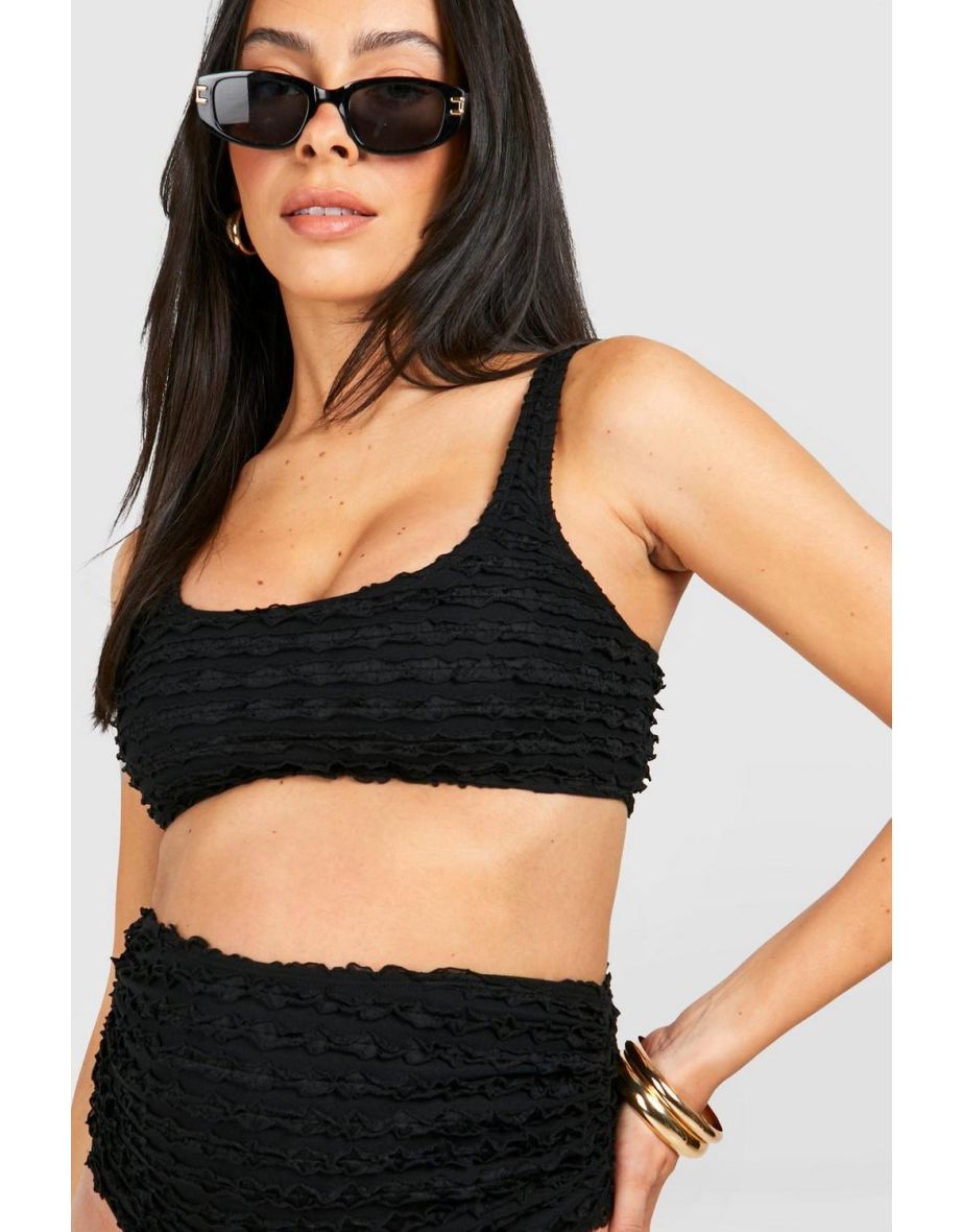 Maternity Textured Ruffle High Waist Bikini Set - black - 2