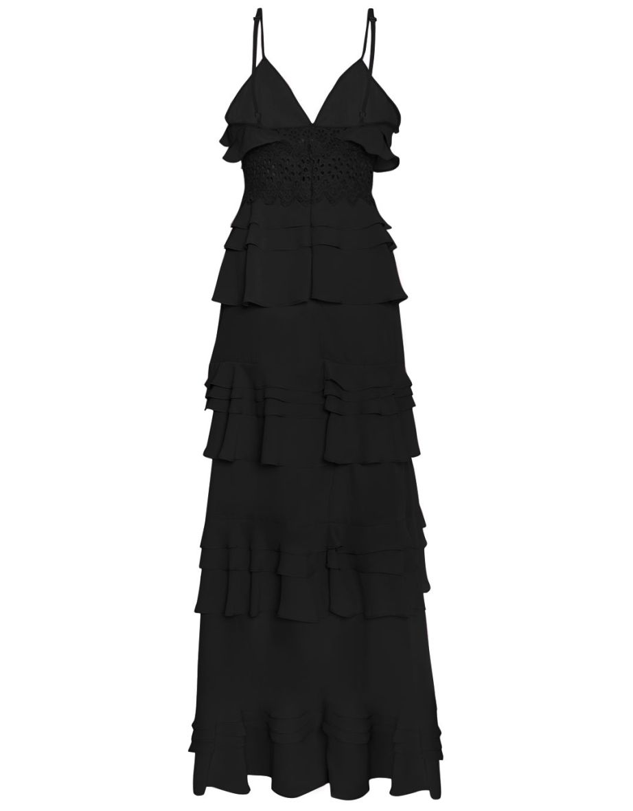 Sophia Black Linen Tiered Ruffle Floor Dress - 3