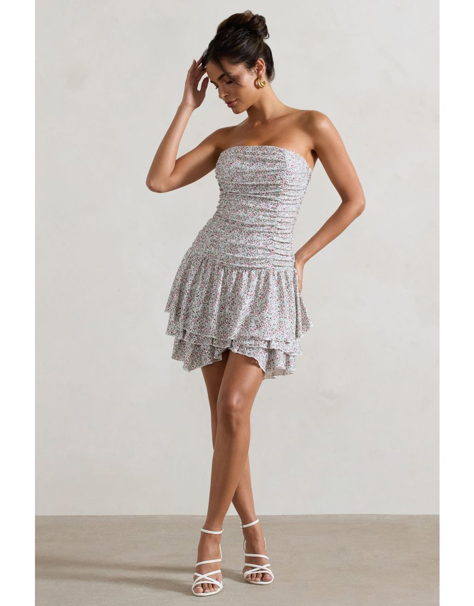 Casena | Red & White Strapless Ruffle Hem Mini Dress