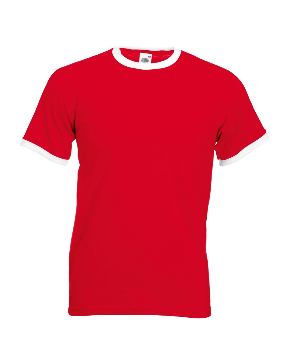 Fruit Of The Loom Mens Ringer Short Sleeve T-Shirt - Red/White