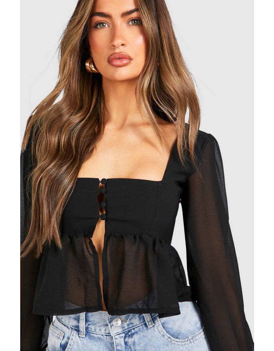 Volume Sleeve Chiffon Corset Top - black - 3