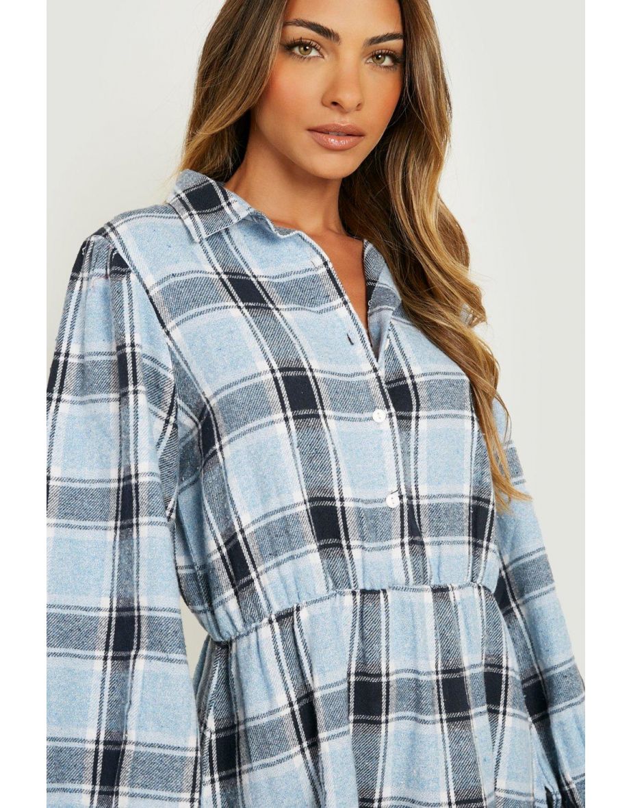 Check Shirt Dress - blue - 3