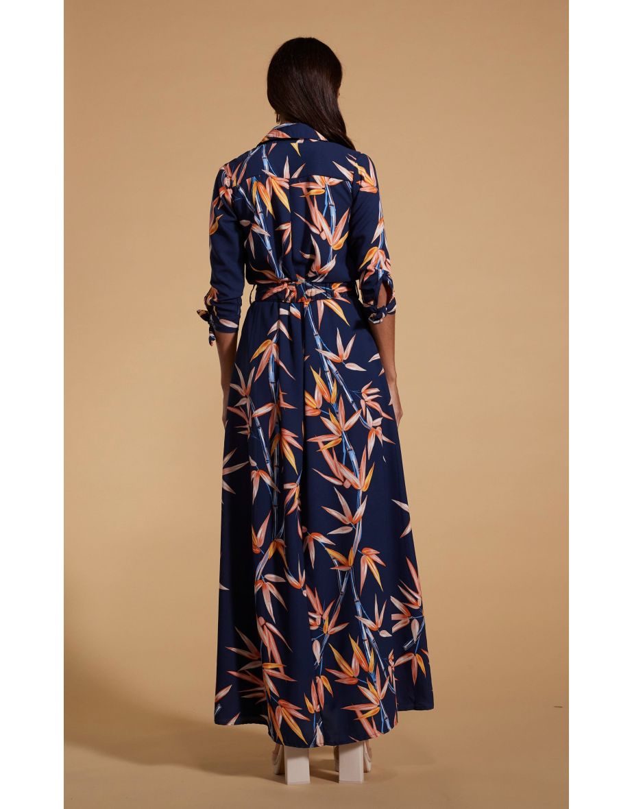 Floral Column Maxi Dress with Long Sleeve - 6