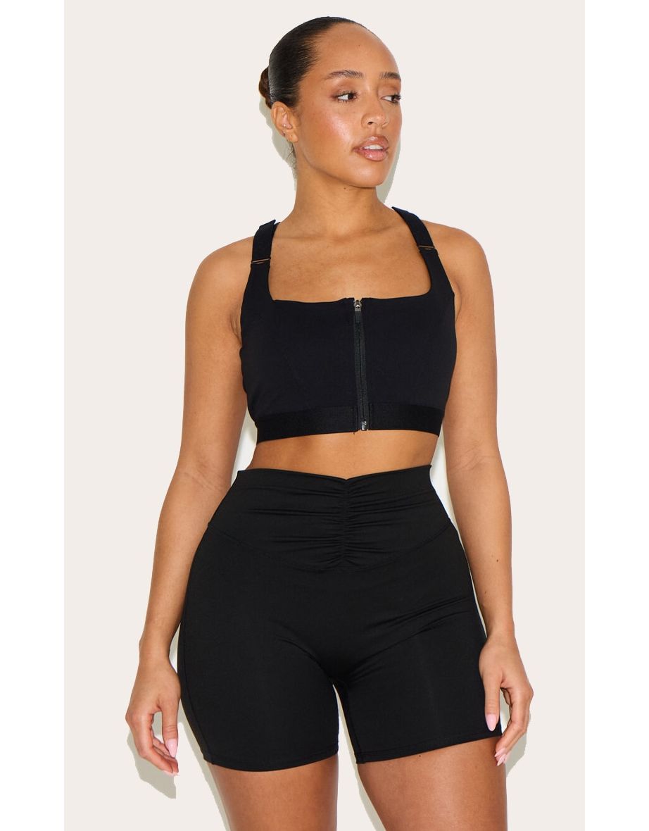 Shape Black Active Zip Front Adjustable Strap Padded Sports Bra