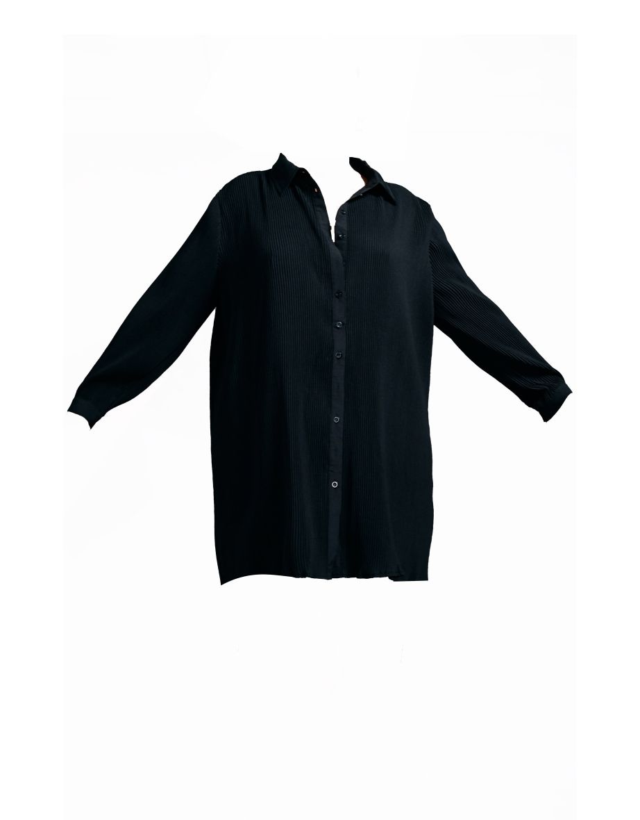 Plus Black Plisse Oversized Shirt Dress - 4