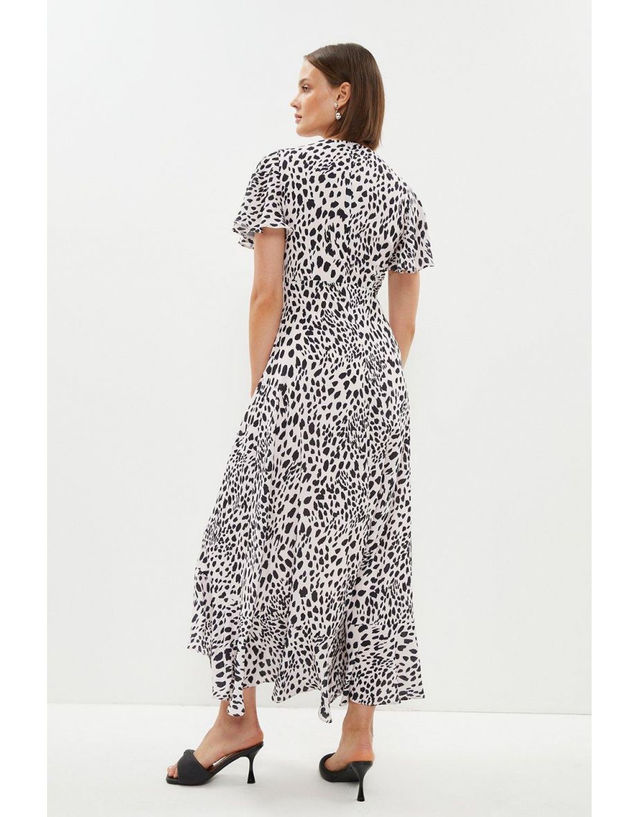 Angel Sleeve Wrap Midi Dress With Ruffle Hem - 2
