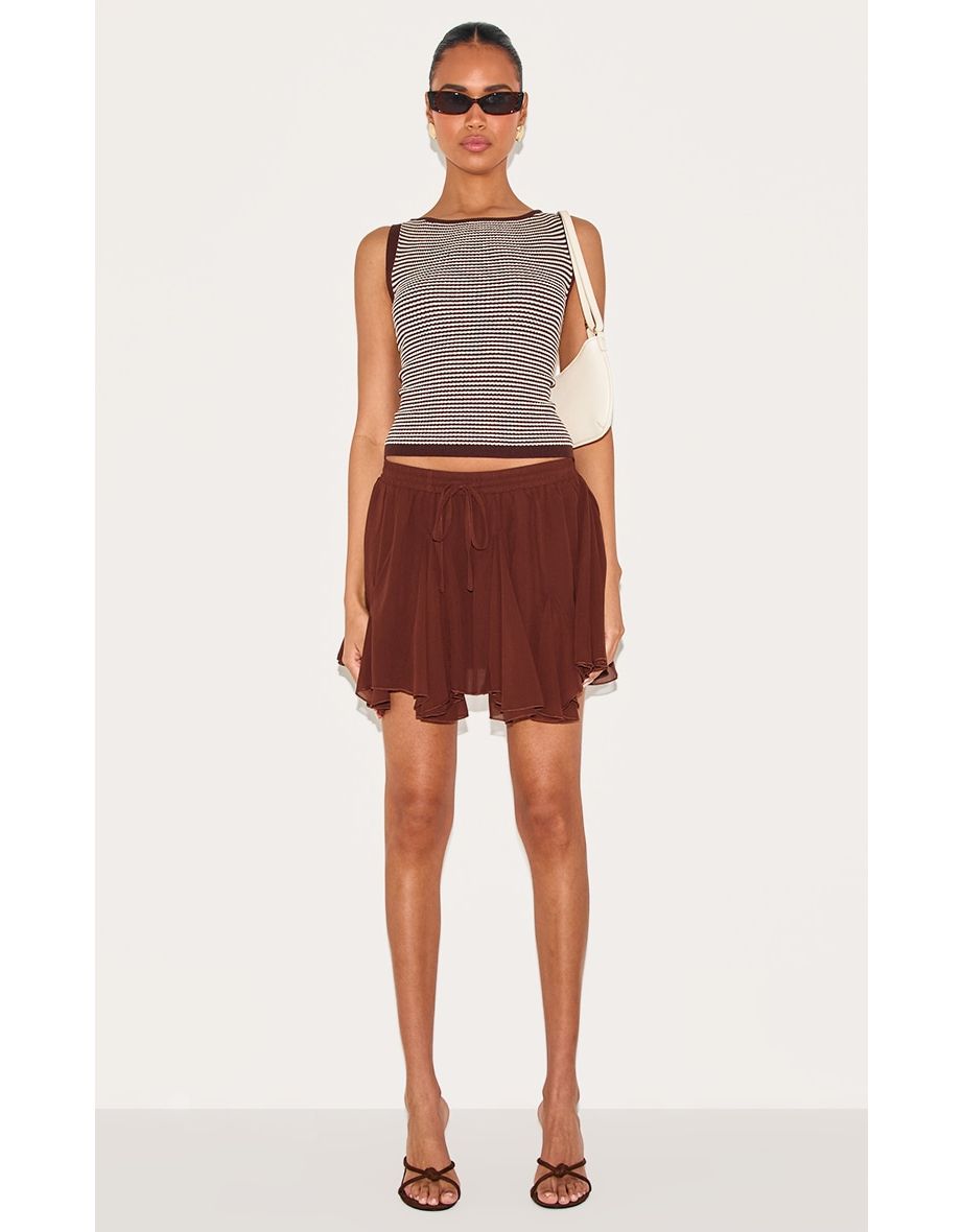 Chocolate Chiffon Godet Floaty Mini Skirt