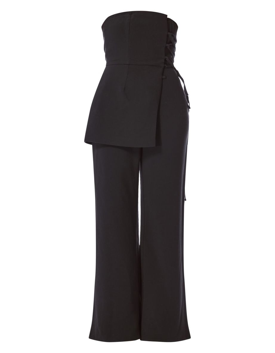 PLT Label Black Overlay Panel Lace Up Tailored Jumpsuit - 4