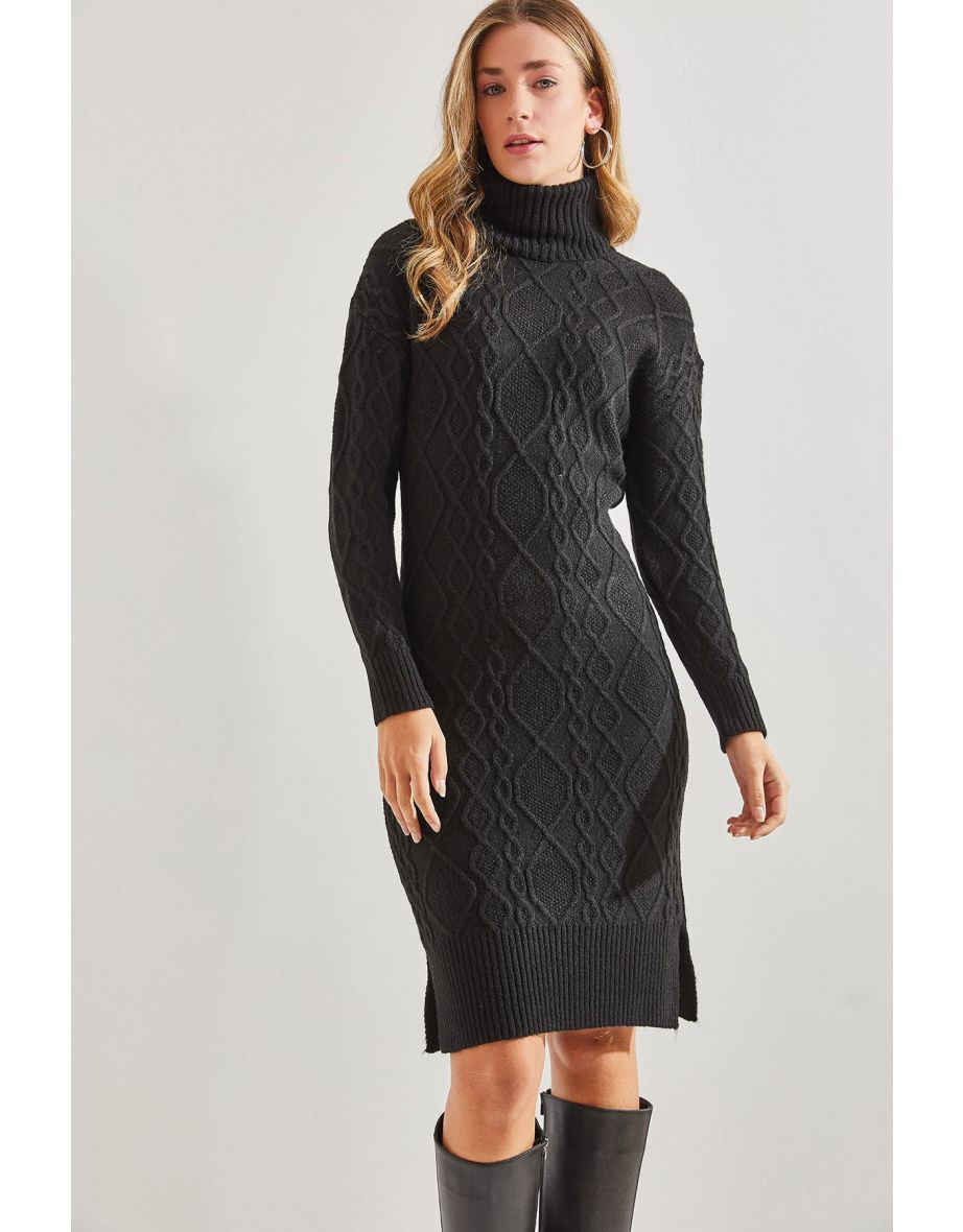 Women's Hair Braided Turtleneck Knitwear Dress