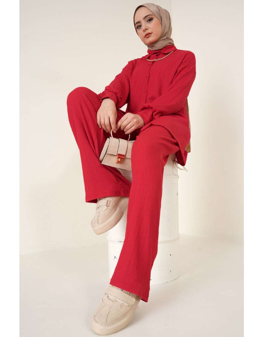 Knitted Hijab Double Suit - Red