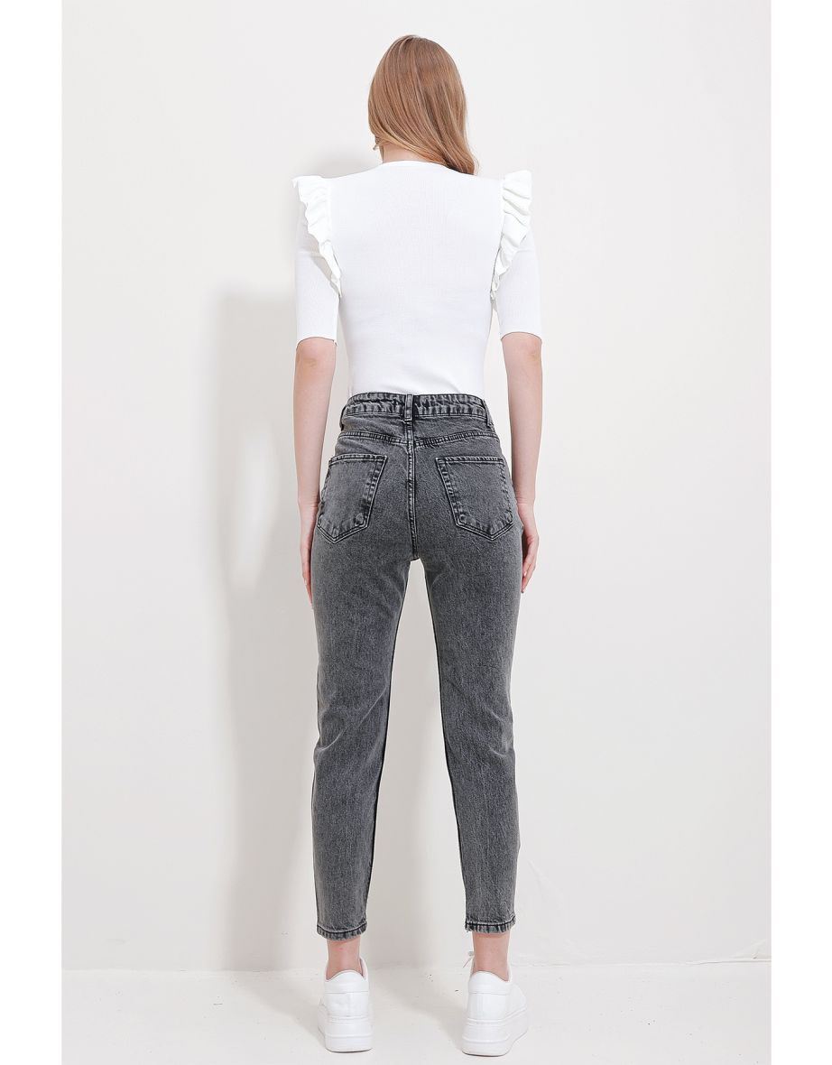 Women's Anthracite Snow Washed Mom Jeans - 4