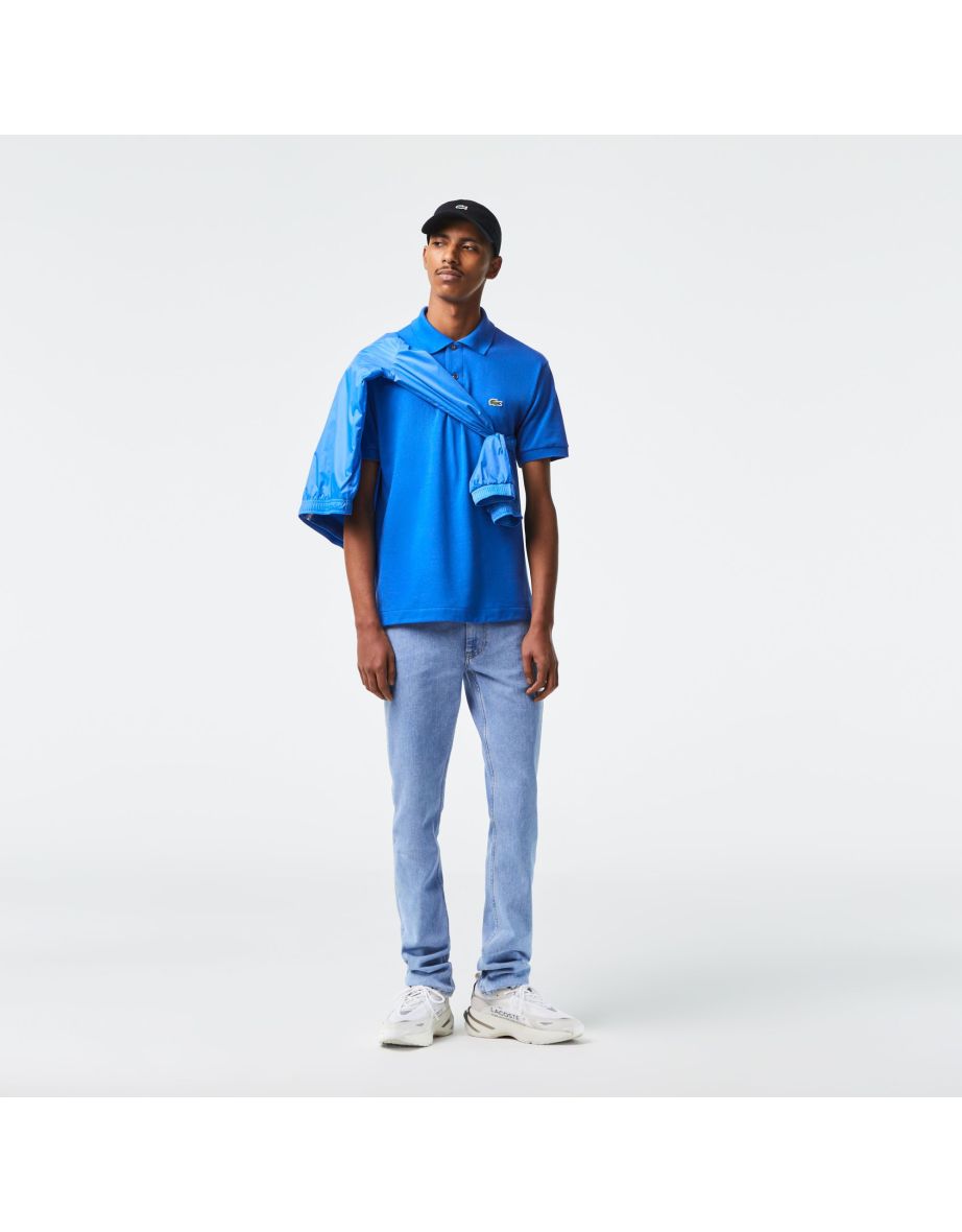 Shop Men s Lacoste Short Sleeved Ribbed Collar Polo Shirt in Blue Online in Bahrain VogaCloset