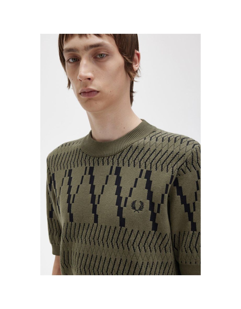 Men's Fred Perry Argyle Panel Knitted T-Shirt in Green - 3