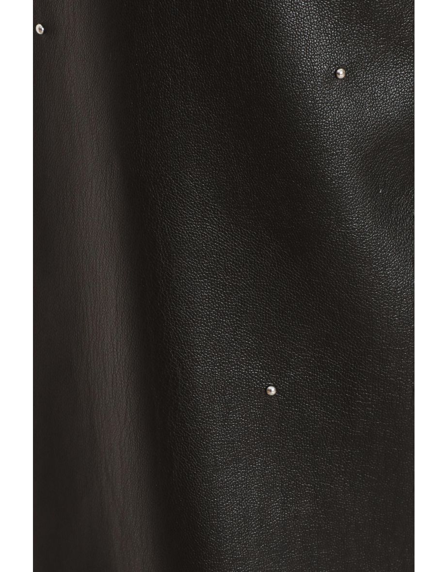 Black Studded Faux Leather Trousers - 3