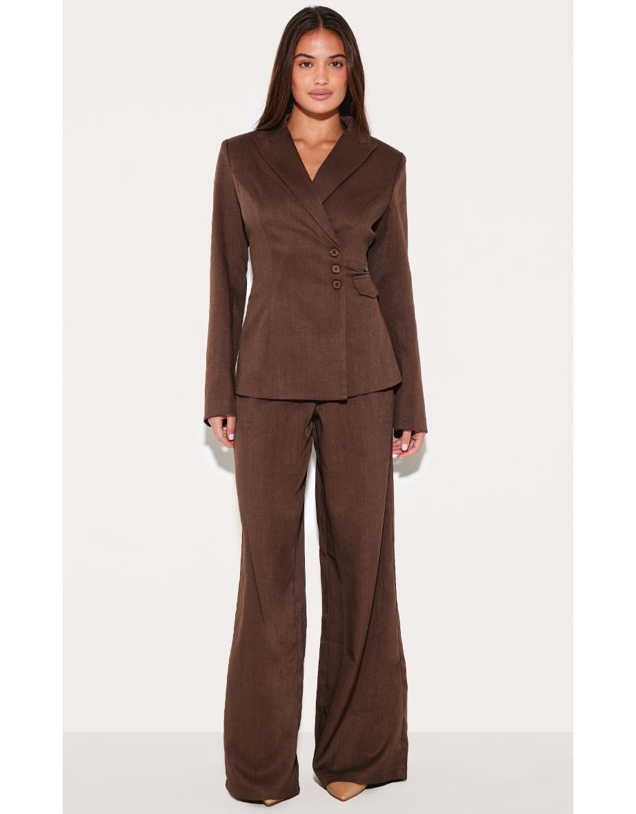 Chocolate Woven Tailored Cinched Waist Blazer