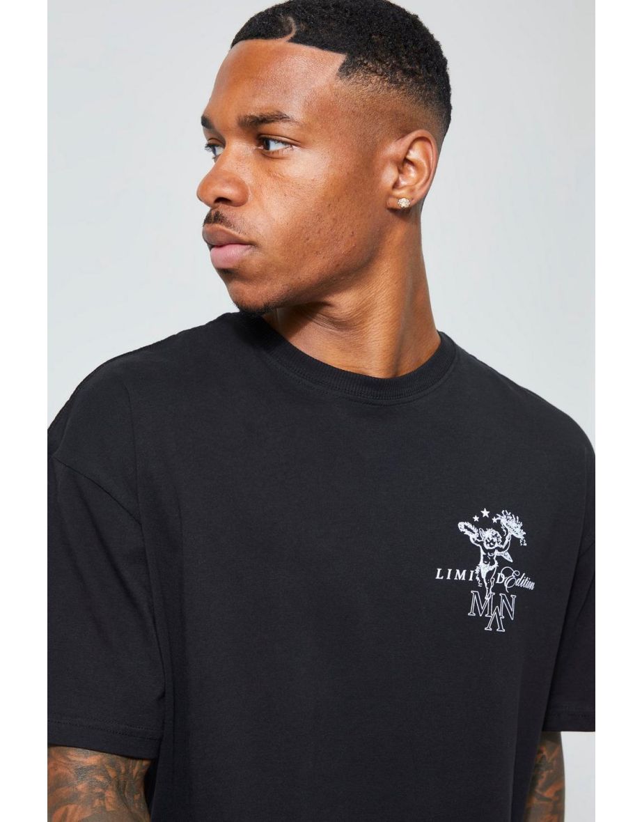 Boxy Cupid Stencil Back Graphic T-shirt - black - 2