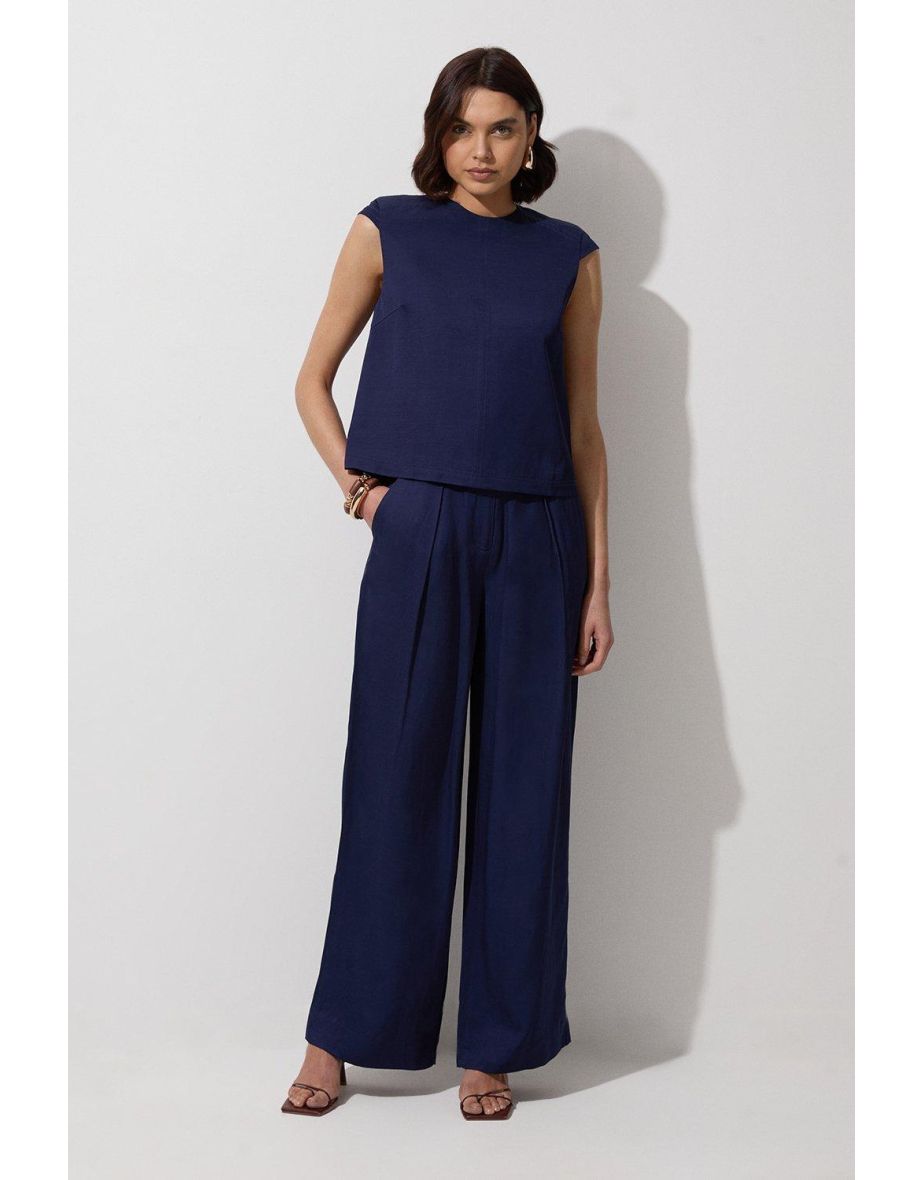 Tailored Viscose Linen Wide Leg Trouser