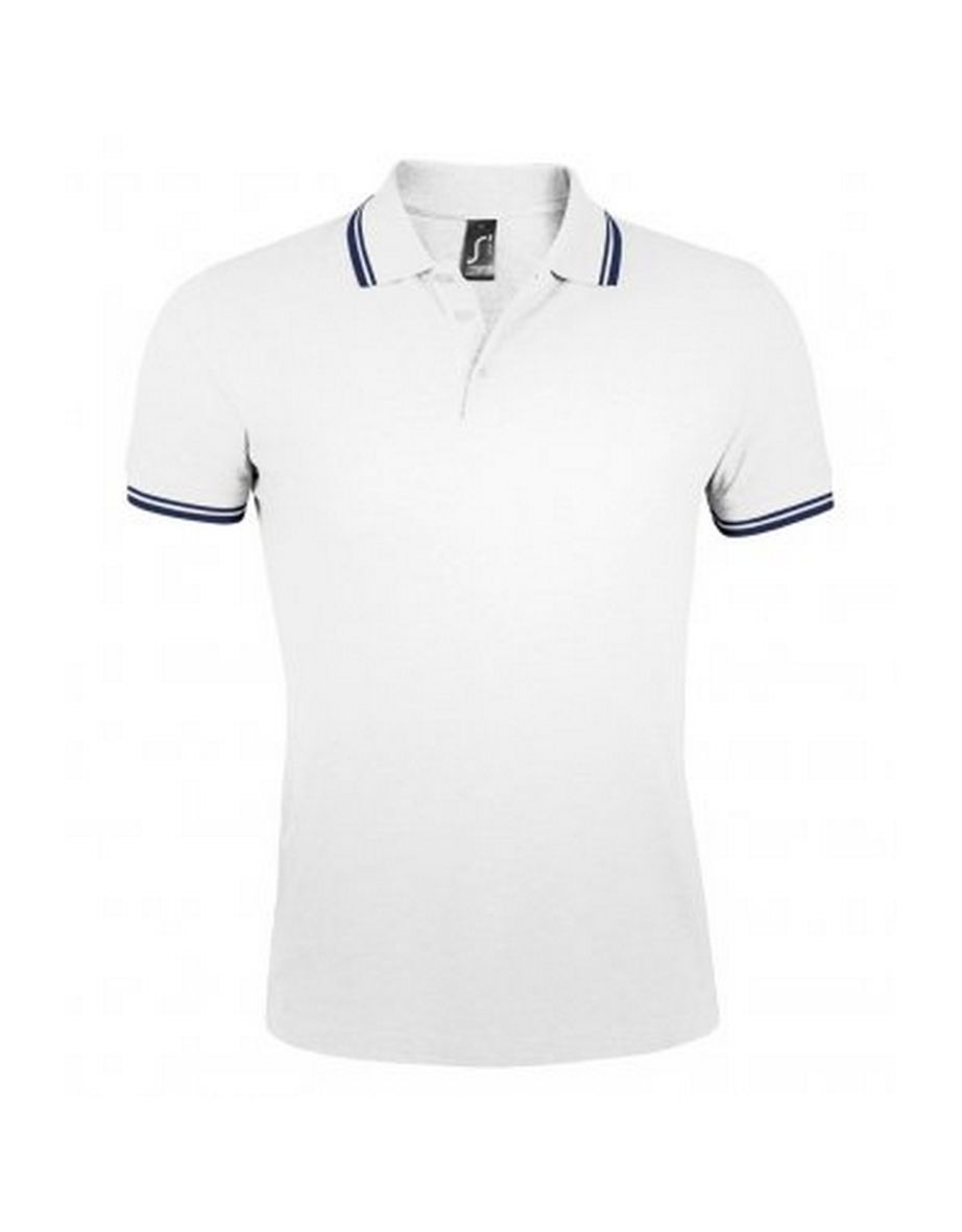 SOLS Mens Pasadena Tipped Short Sleeve Pique Polo Shirt - White/Navy