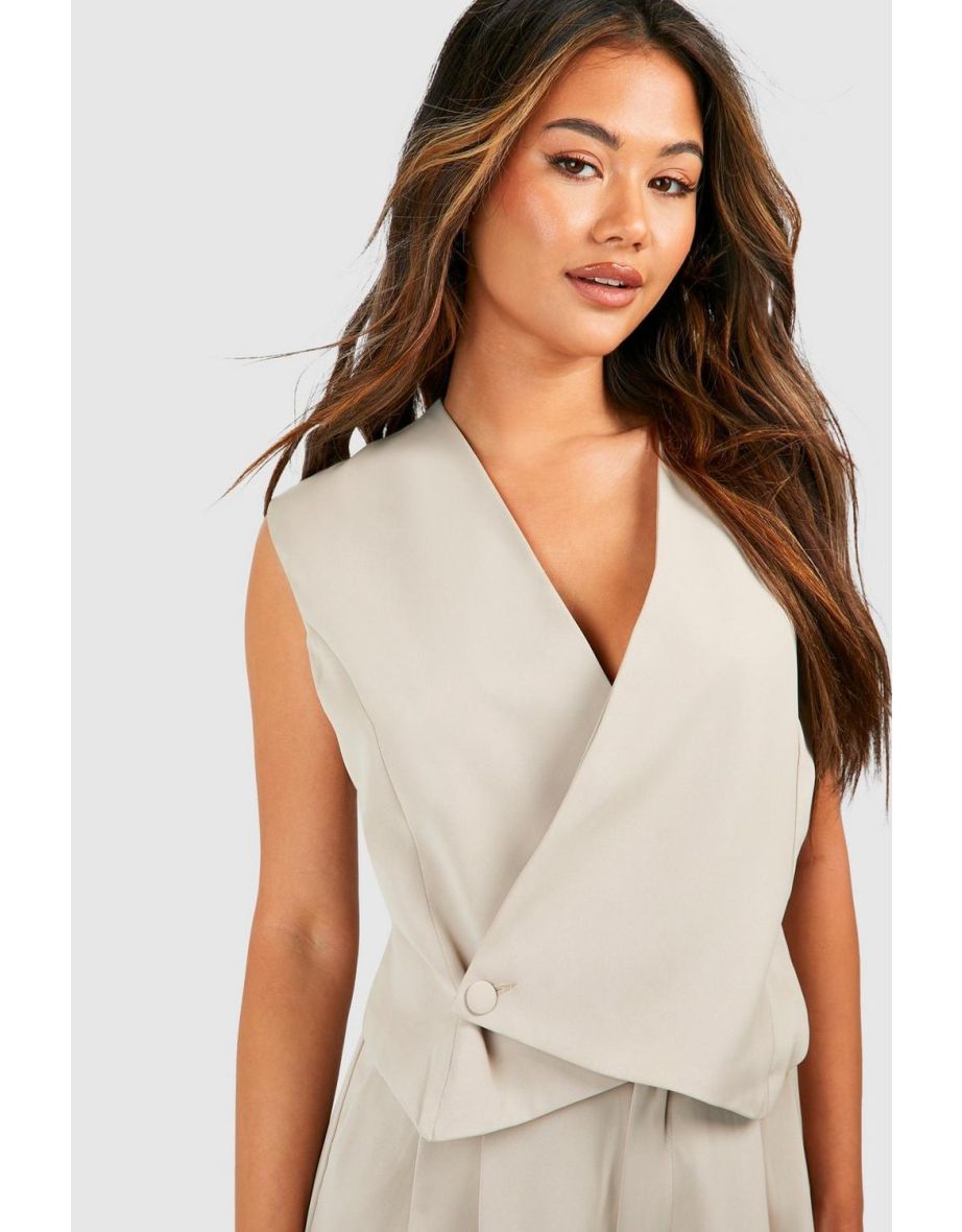 Asymmetric Button Front Waistcoat - taupe