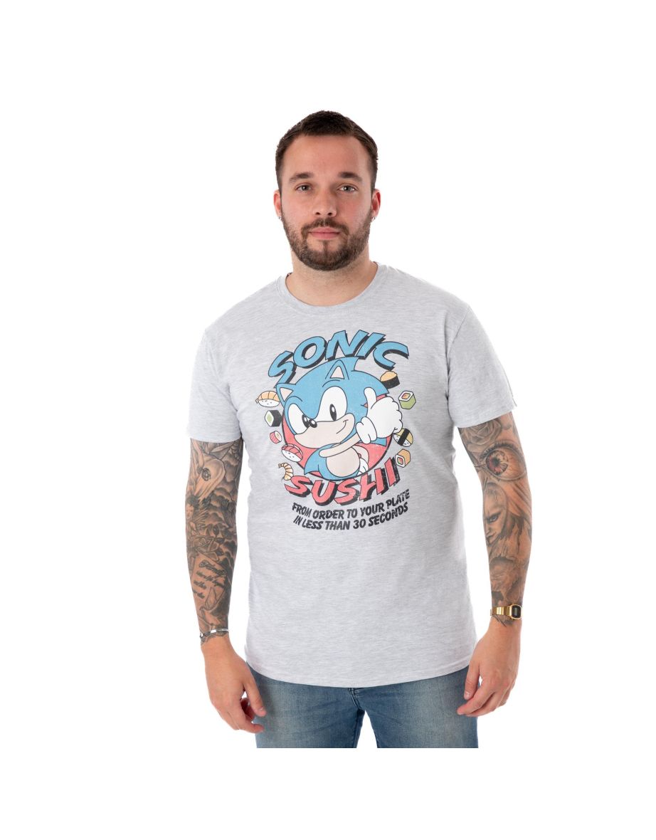 Sonic The Hedgehog Mens Sushi Short-Sleeved T-Shirt - Grey Marl