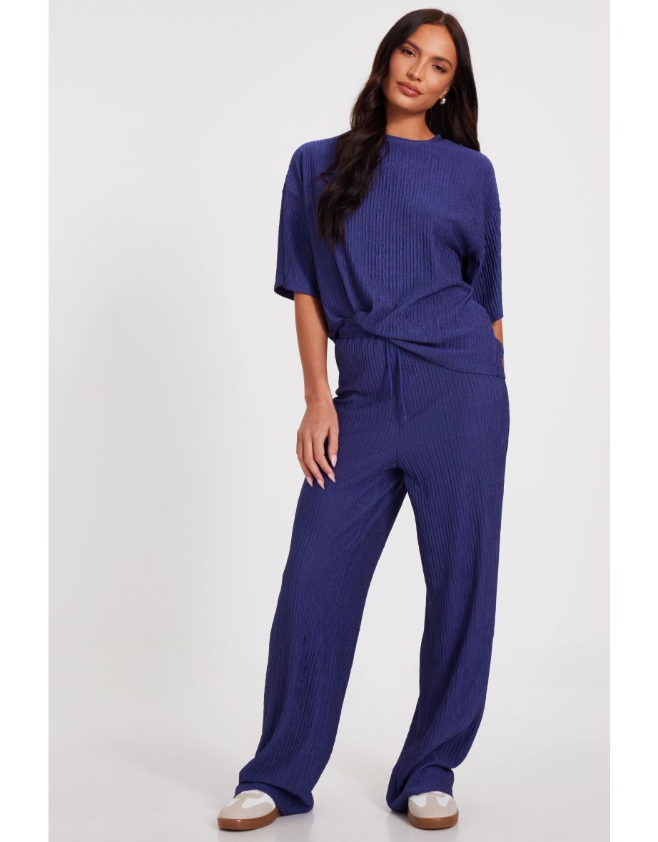 Indigo Textured Palazzo Trousers