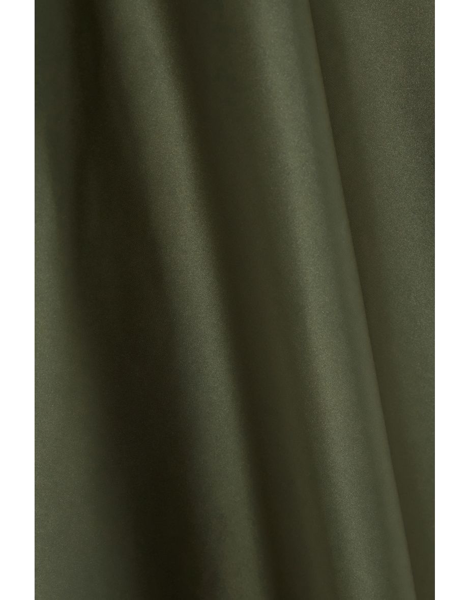 Khaki Satin Midi Slip Dress - 5