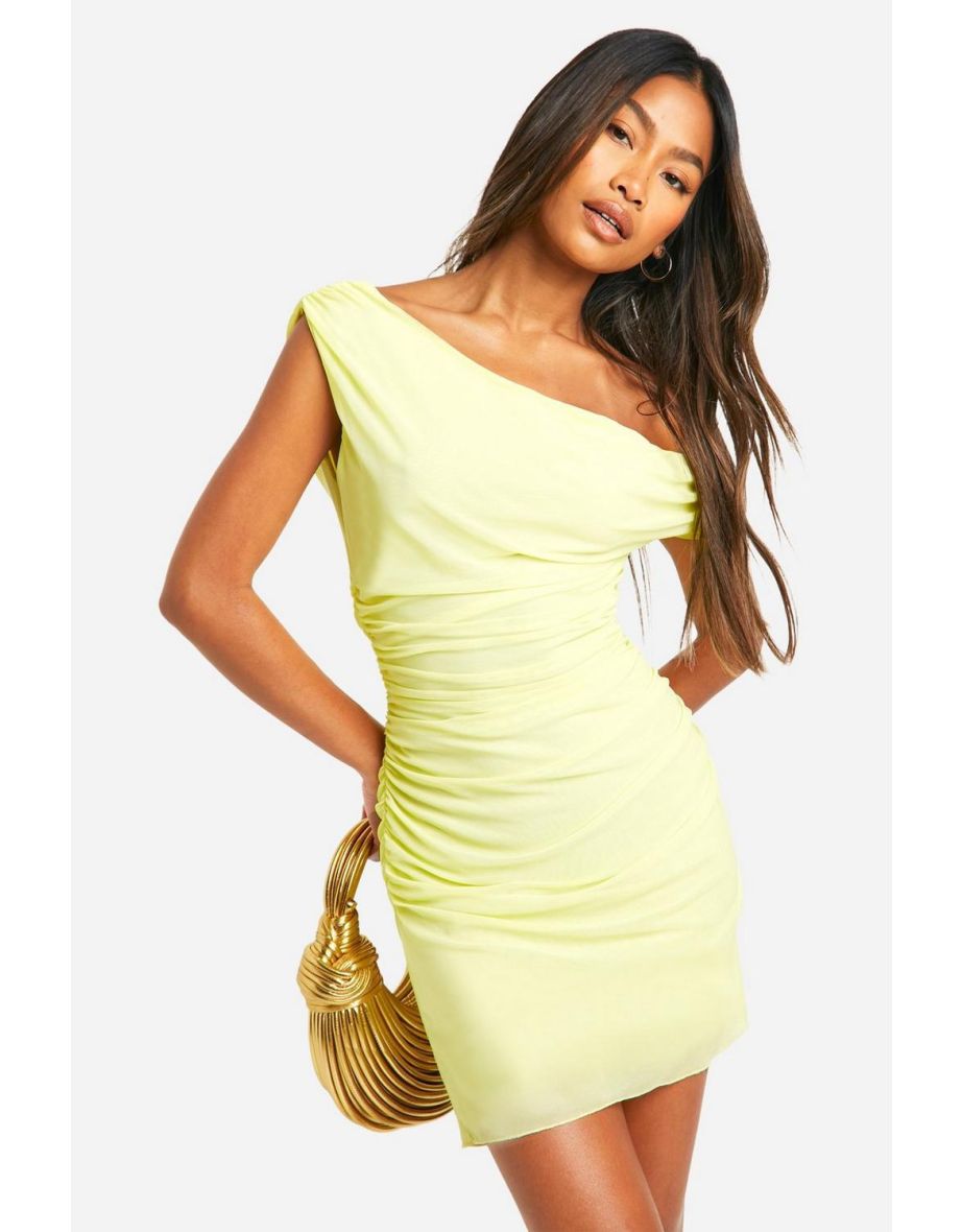 Shop Off The Shoulder Mesh Mini Dress yellow Online in Bahrain VogaCloset