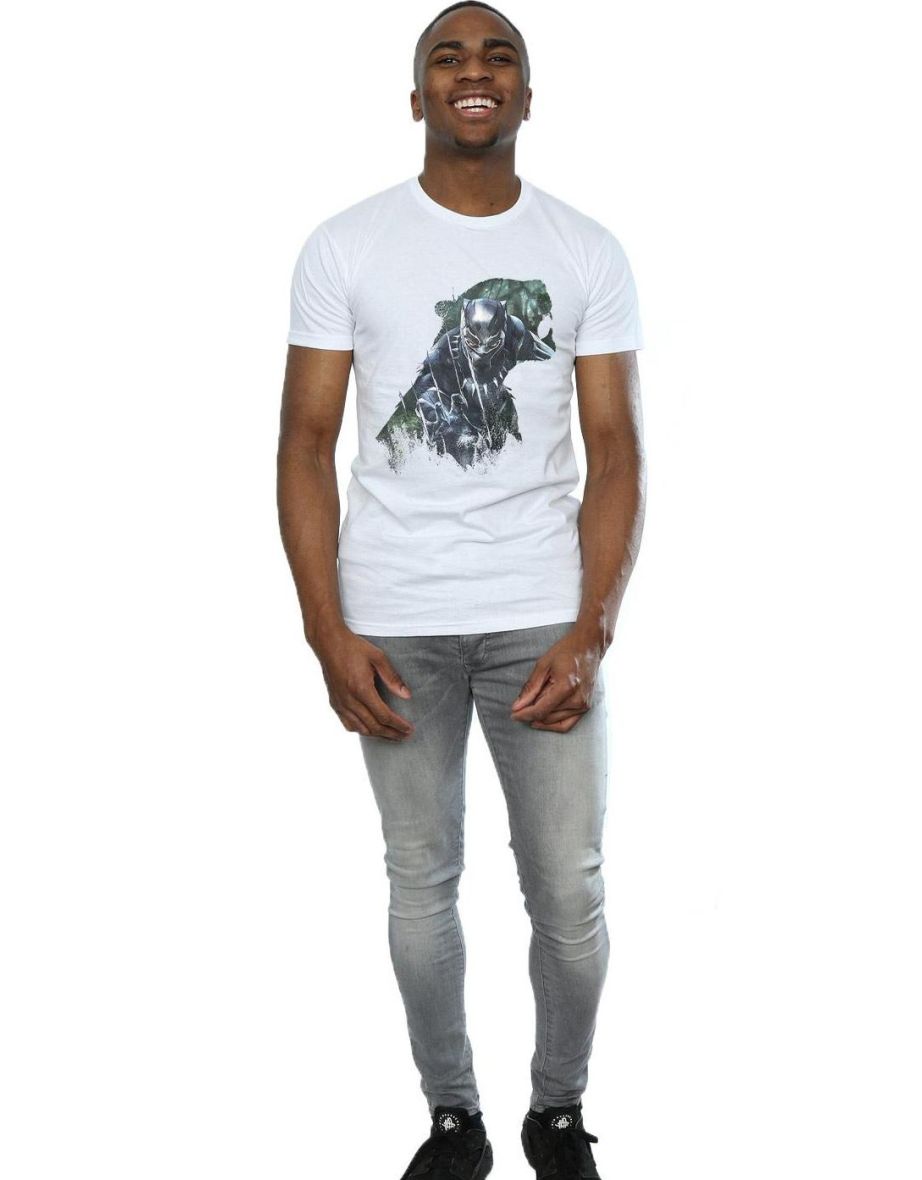 Marvel Mens Black Panther Wild Silhouette T-Shirt - White