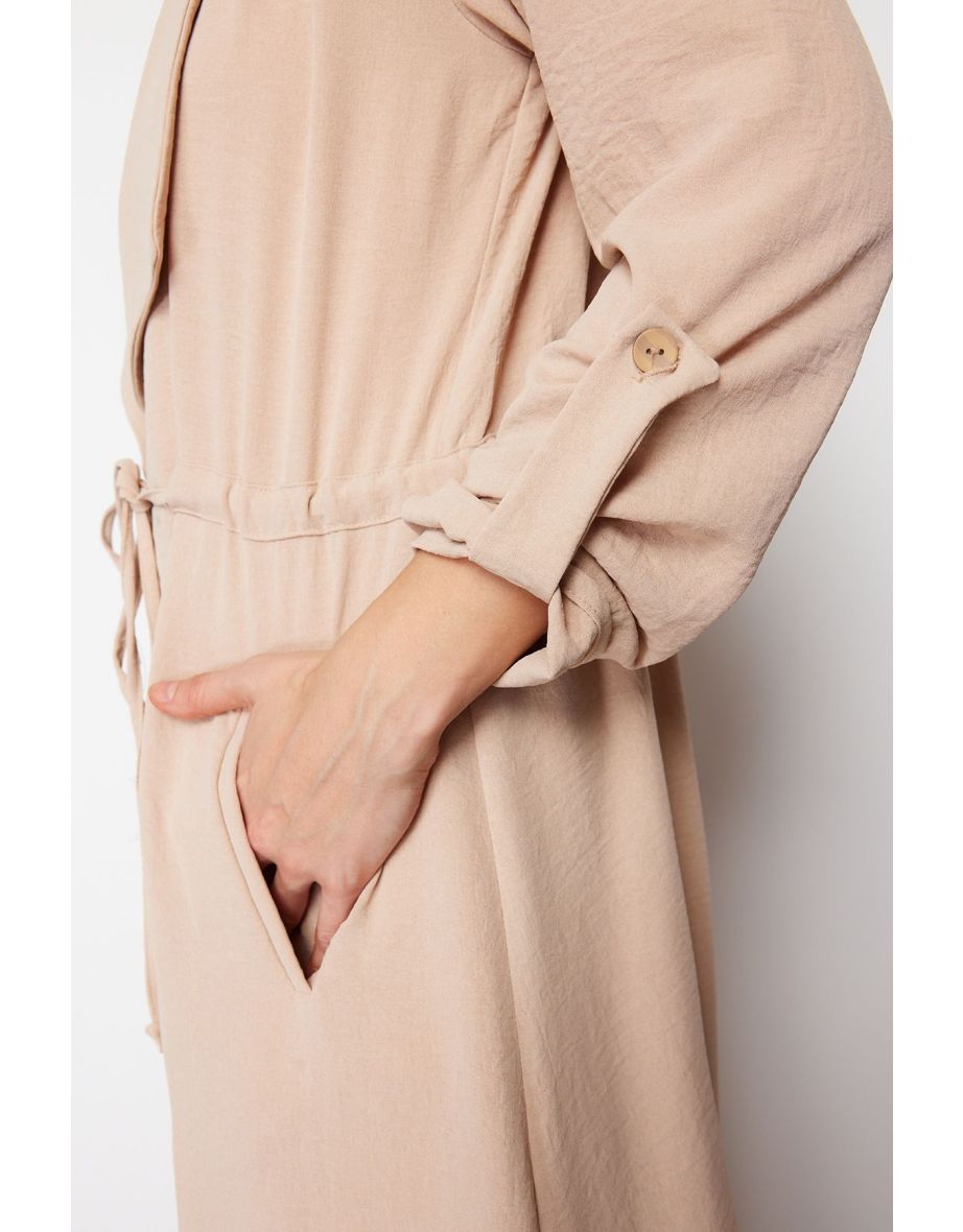 Cap & Abaya - Beige - Basic - 5