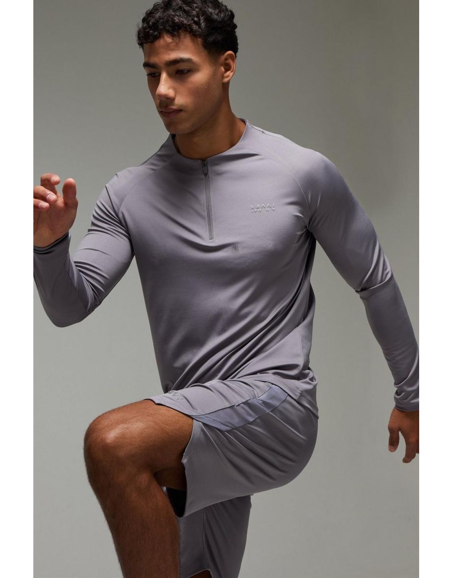 Man Active Crew Neck 1/4 Zip Short Tracksuit - grey