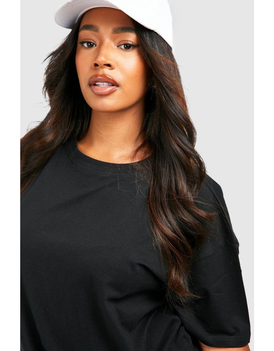 Plus Oversized Crew Neck Basic Cotton T-shirt - black - 3