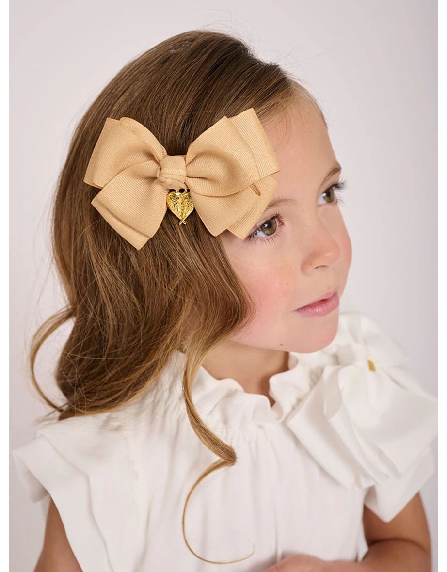 Girls Metallic Bog Bow Hair Clip in Gold