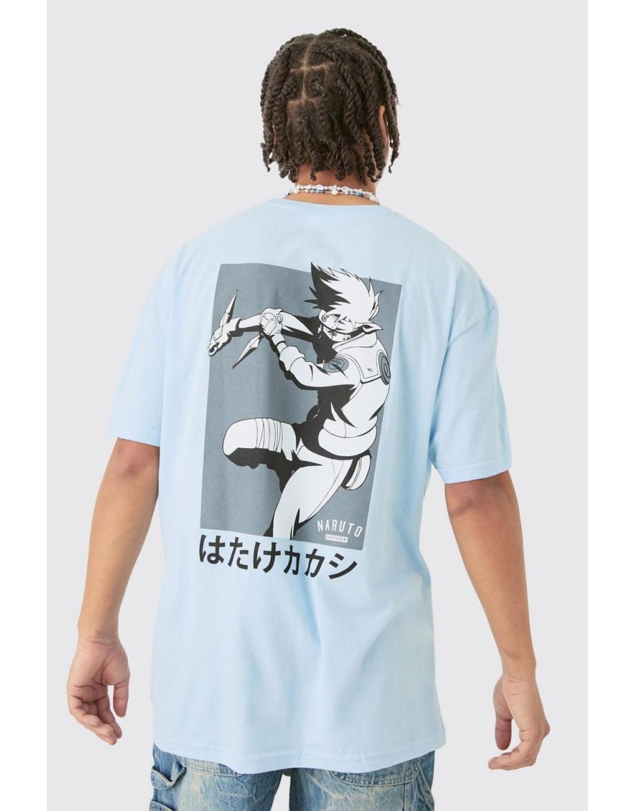 Oversized Naruto Anime Wash License T-shirt - blue