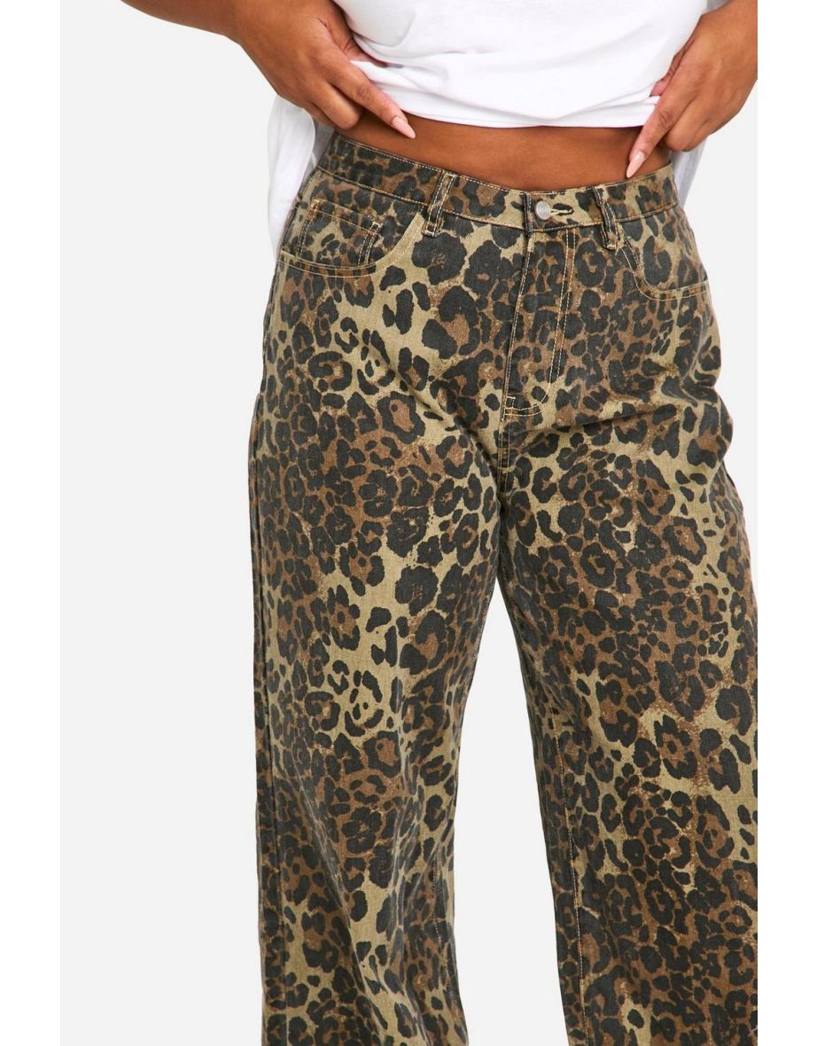 Plus Leapord Print Denim Wide Leg Jean - brown - 3