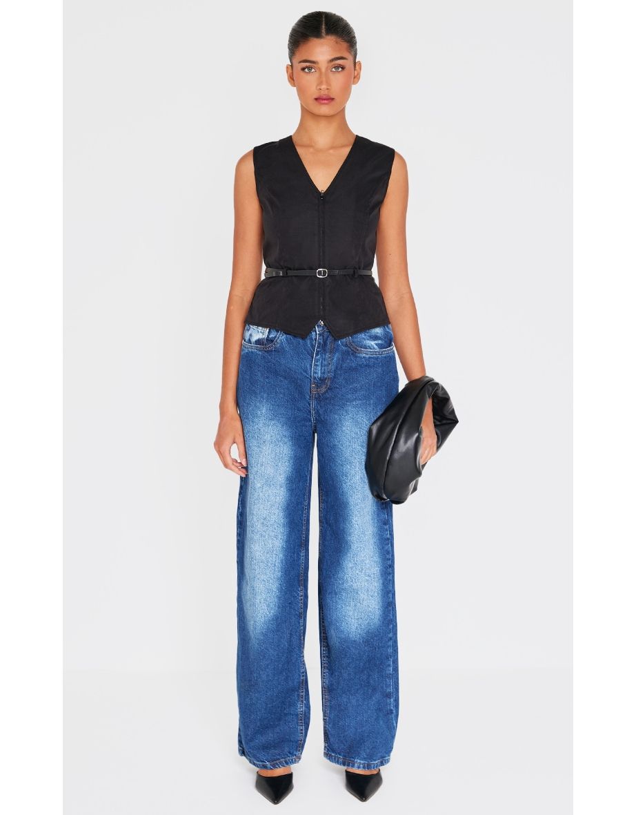 Black Thin Belt Waistcoat