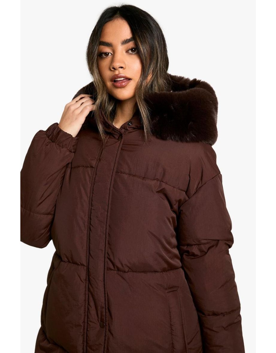 Longline Faux Fur Hood Padded Parka - 3