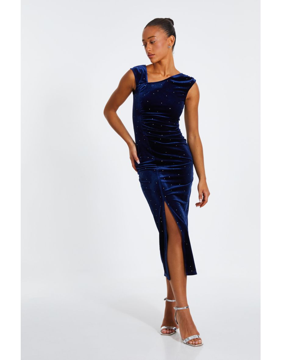 Shop Navy Velvet Embellished Midi Dress Quiz Online in Bahrain VogaCloset