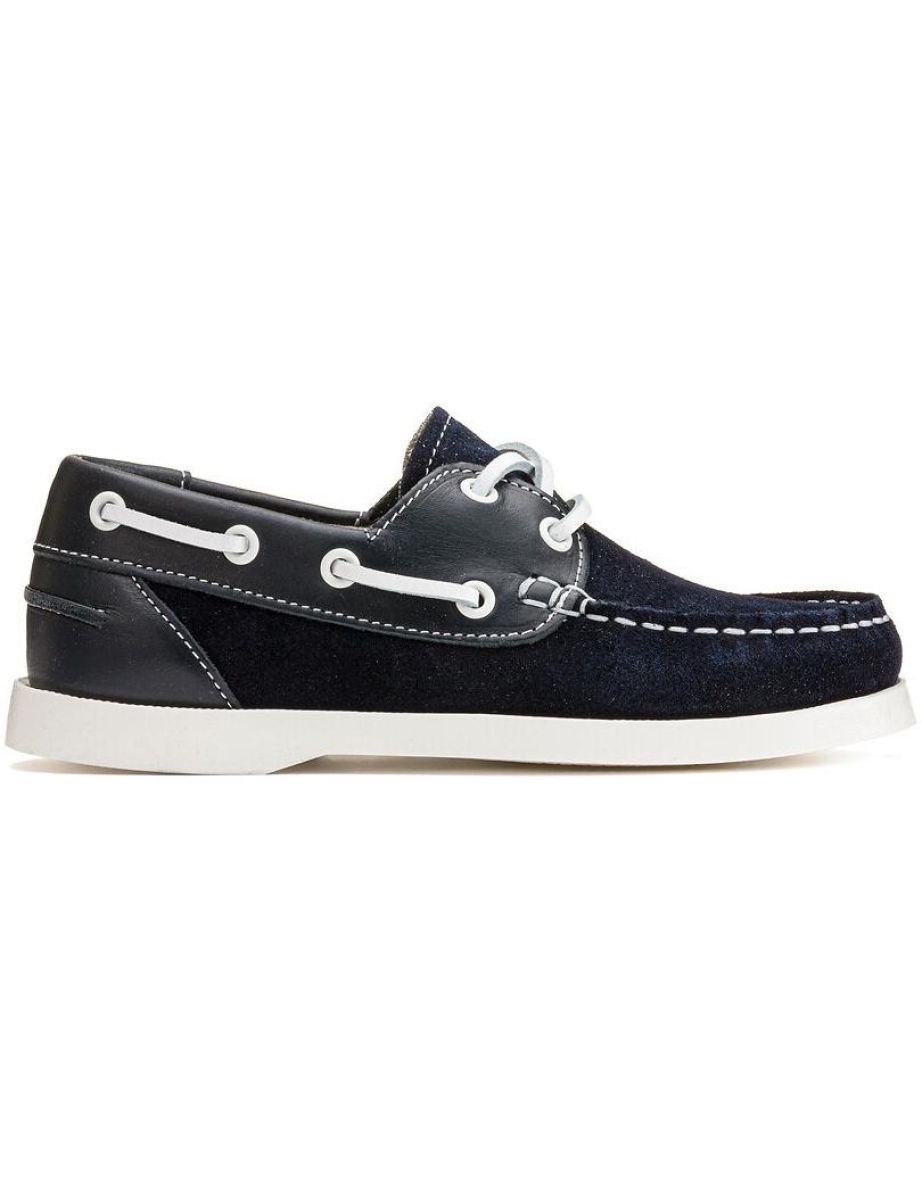 Suede/Leather Boat Shoes with Lace-Up Fastening